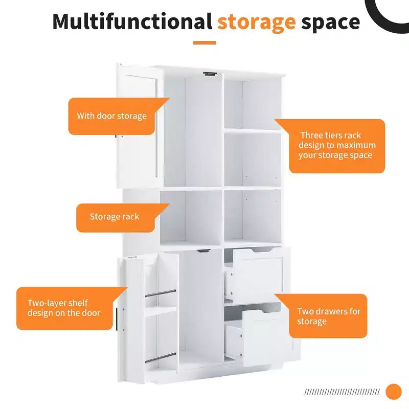 62 Tall Bathroom Storage Cabinet, Freestanding Floor Storage Cabinet With Drawer & Adjustable Shelf, Pantry Storage Cabinet For Bathroom Living Room