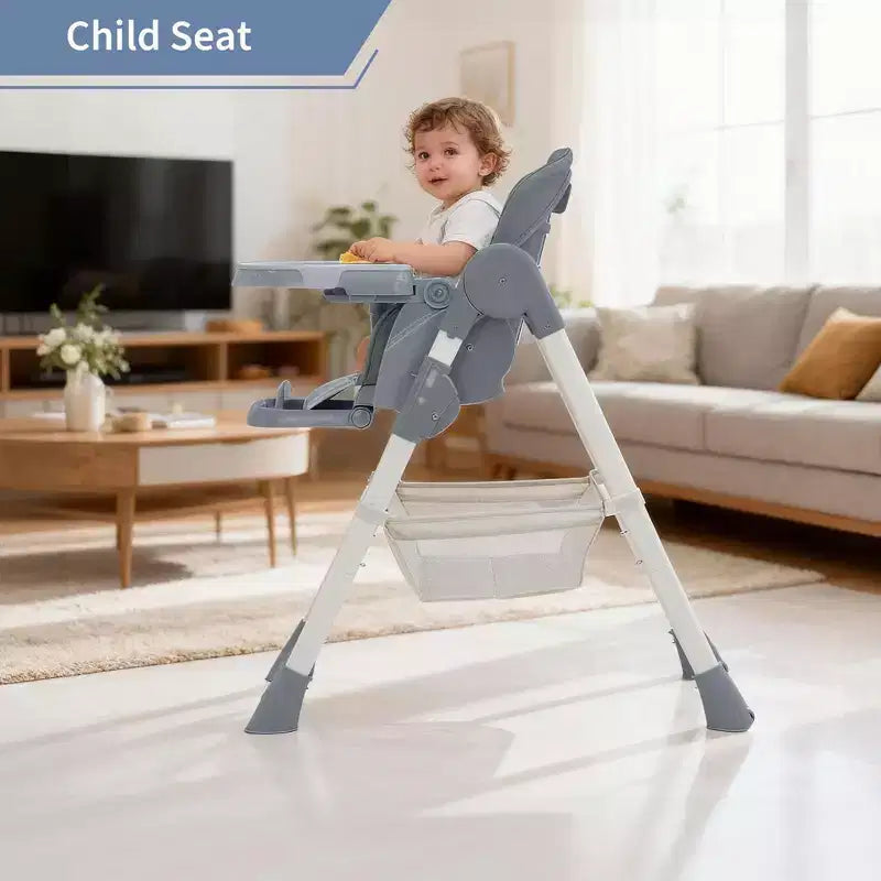 Foldable High Chair for Babies&Toddlers,PU Leather Highchair with Adjustable Backrest,Seat Height,Removable Tray,5-Point Safety Harness&Locking Wheels