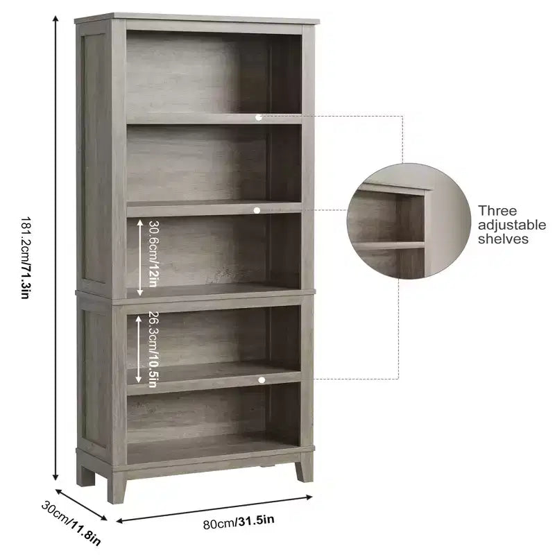 GustoWave 71 Tall Bookcase w/Adjustable Shelves 31.5in Width Wooden Bookshelf 5 Tier Farmhouse Bookshelves Vintage Bookcase