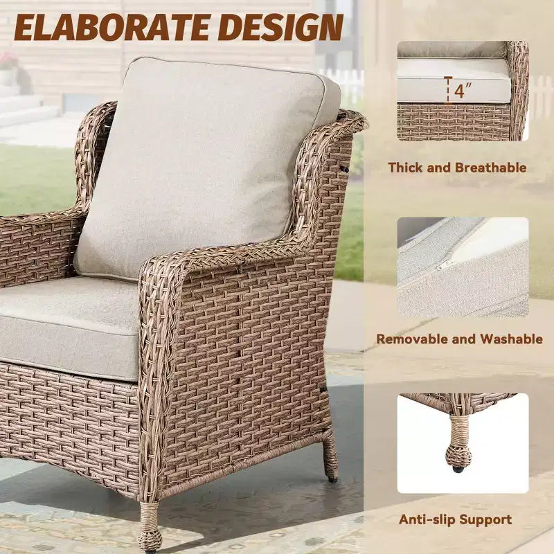 GDFStudio Halston Outdoor Wicker Chat Set with Cushions and Side Table