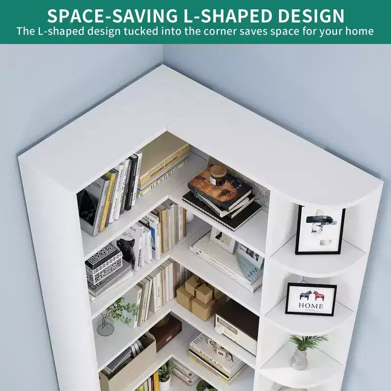 6 Tier Bookshelf with LED Light 70.8inch Modern Bookcase, L-Shaped Bookcase Corner shelf Storage Organizer Display Shelf