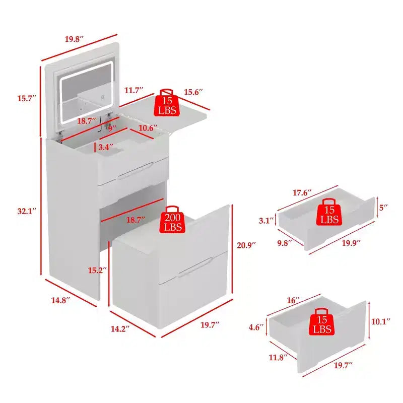 Famapy White Foldable Storage Vanity - Compact Makeup Table with Organization