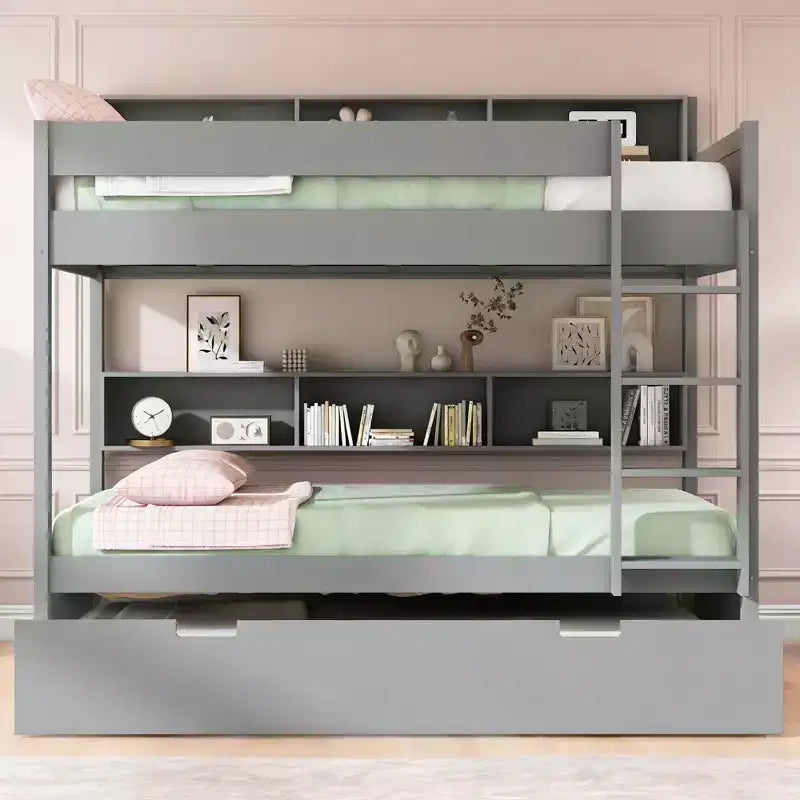 Luxystar Lit superposé double moderne avec étagères et lit gigogne