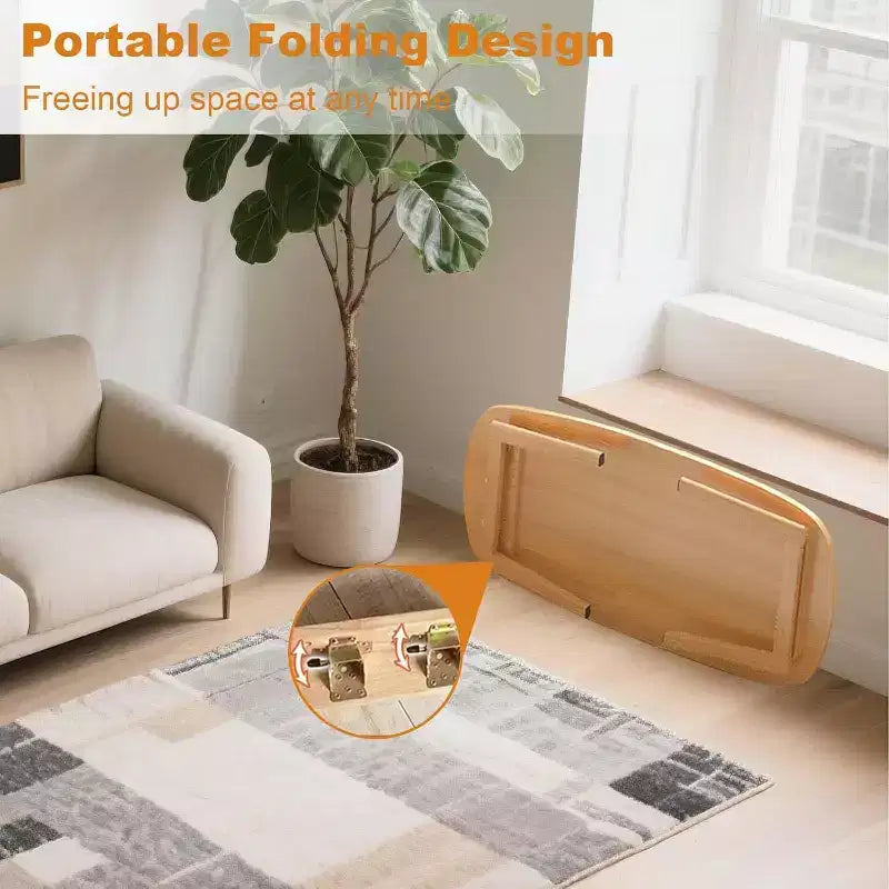 39.9 Wooden Folding Coffee Table, Foldable Laptop Table for Small Spaces, Low Study Table for Sitting on The Floor for Bedroom Office Apartment