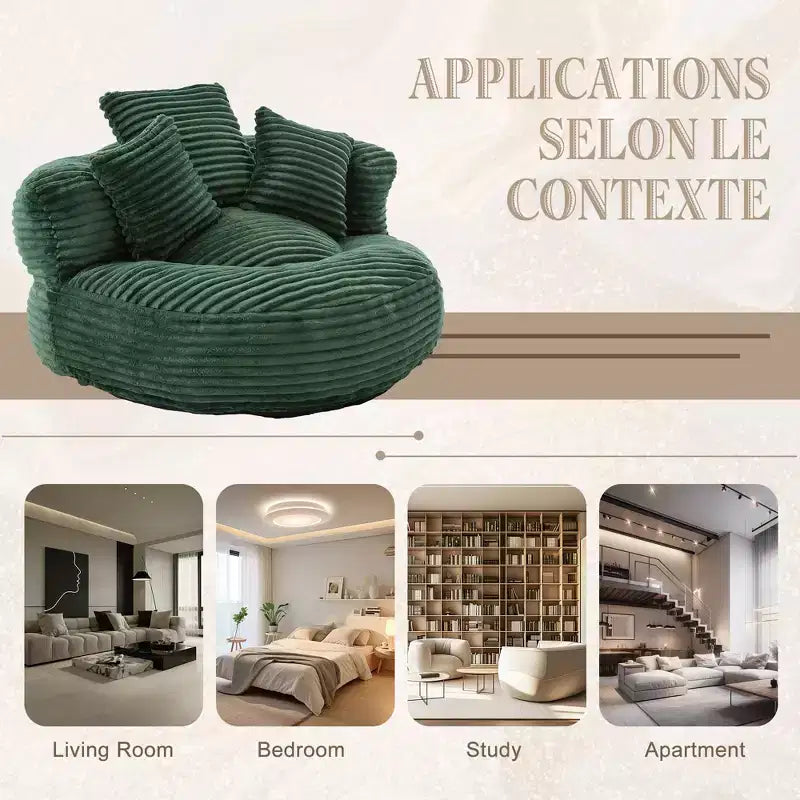 Bean Bag Sofa for Adults Kids, Oversized Corduroy Bean Bag Chair with 3 Pillows & Armrest for Living Room Bedroom