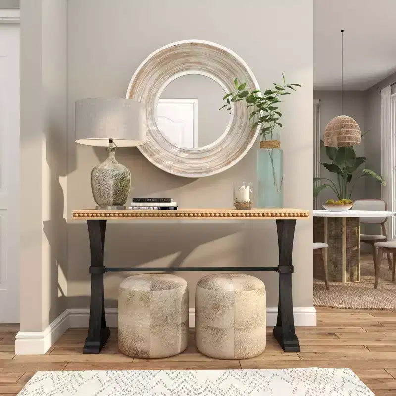 35x35 Wooden Wall Mirror with White Wash Effect Cream - Olivia & May: No Assembly, MDF Frame, Indoor Use