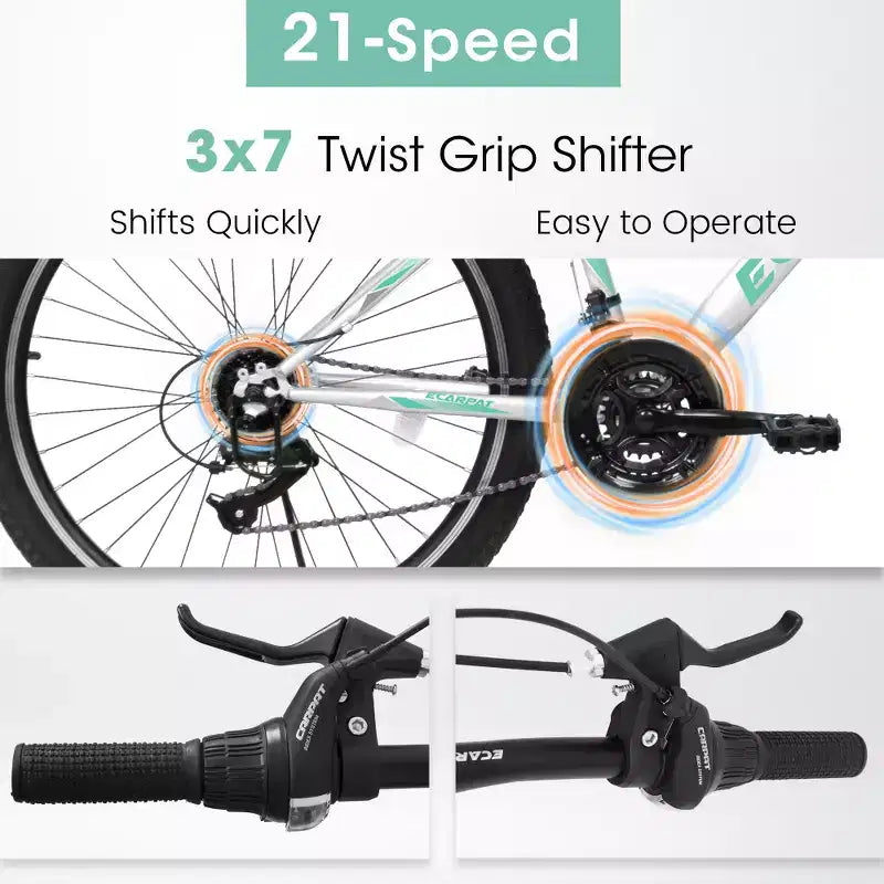 Zeus & Ruta 26 Mountain Bike with 21-Speed Gear, Front Suspension, V-Brake, Carbon Steel Frame Bicycle for Teens and Women