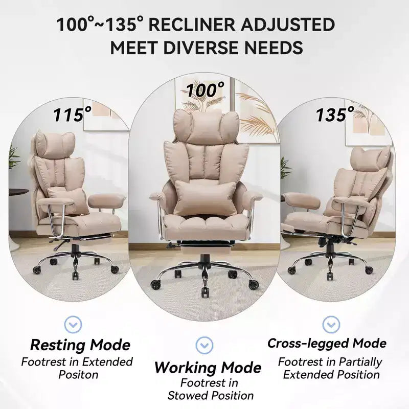 Efomao Ergonomic Desk Office Chair 400LBS, Big and Tall PU Leather Computer Chair, Executive Desk Chair with Footrest and Lumbar Support