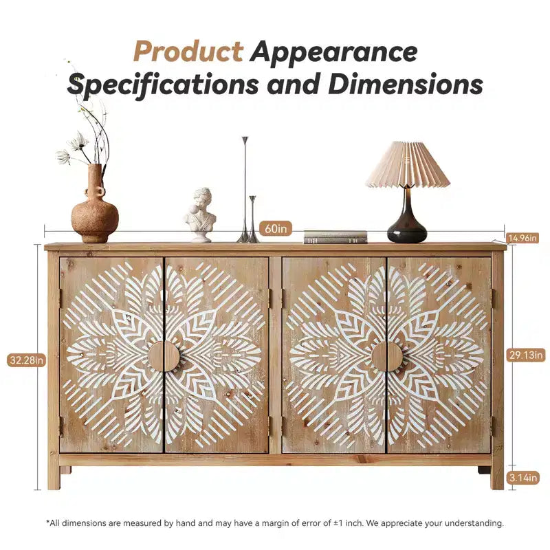 MAYEERTY 60 Wood Accent Cabinet with 4 Doors Brown and Antique White Modern Pantry Cabinet for Living Room Bedroom
