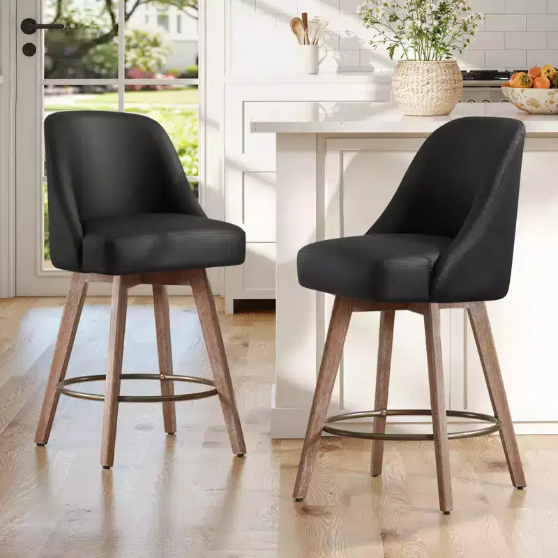 Lot de 4 tabourets de bar pivotants à hauteur de comptoir Bekrvio 26 po avec dossiers et pieds en bois, tabourets de bar rembourrés en tissu lin/similicuir pour îlot de cuisine