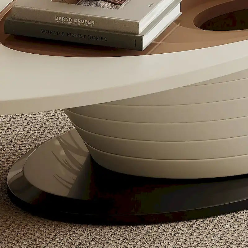 Table basse ovale en verre, style moderne et minimaliste, base grise, 130 cm - L 130 cm l 65 cm H 36,5 cm