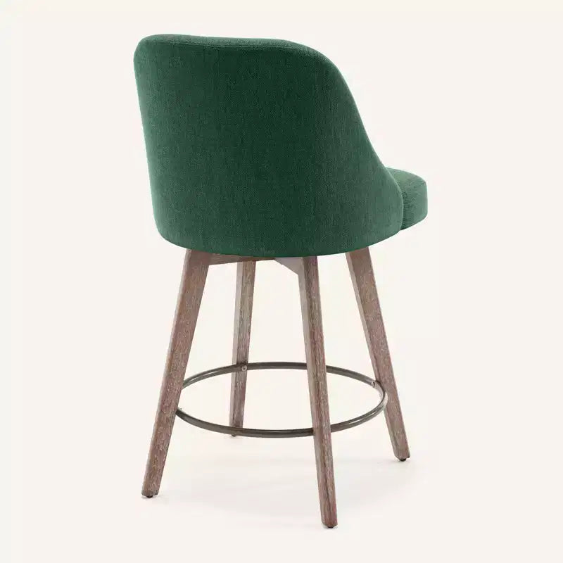 Lot de 4 tabourets de bar pivotants à hauteur de comptoir Bekrvio 26 po avec dossiers et pieds en bois, tabourets de bar rembourrés en tissu lin/similicuir pour îlot de cuisine