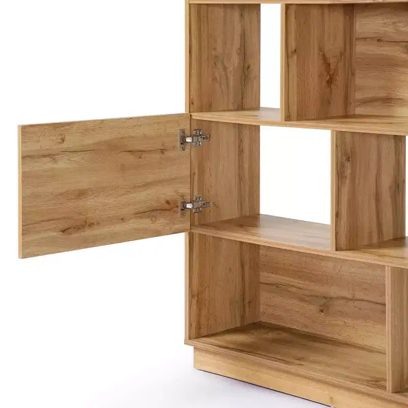 LuxenHome 68 Tall Bookcase with 8-Shelf and 2-Cabinet, 5-Tier Cube Unit Bookcase with Doors, Display Bookshelf with Storage for Living Room Brown