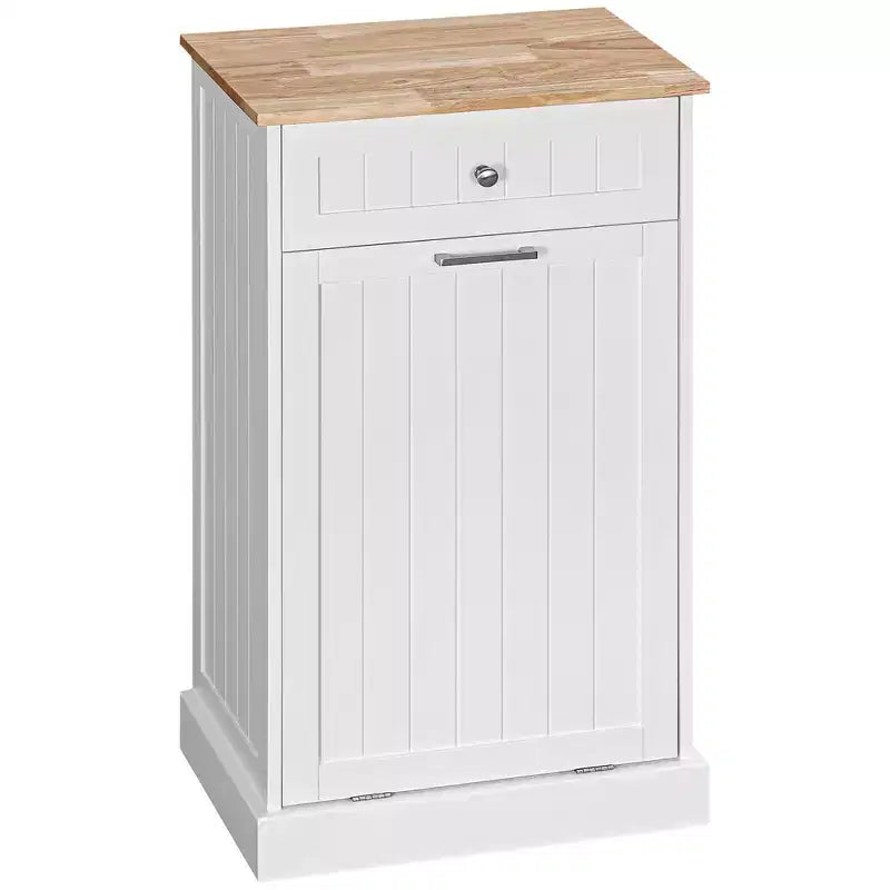 HOMCOM Kitchen Tilt Out Trash Bin Cabinet Free Standing Recycling Cabinet Trash Can Holder With Drawer