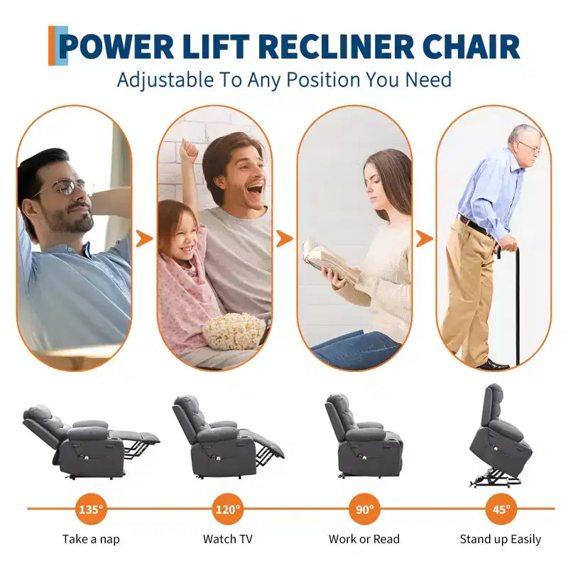 Lift Recliner Chair with Massage & Heat, Oversized Power Recliners, Home Theater Seat with 2 Cup Holders Side, Glider Reclining Single Sofa Chair