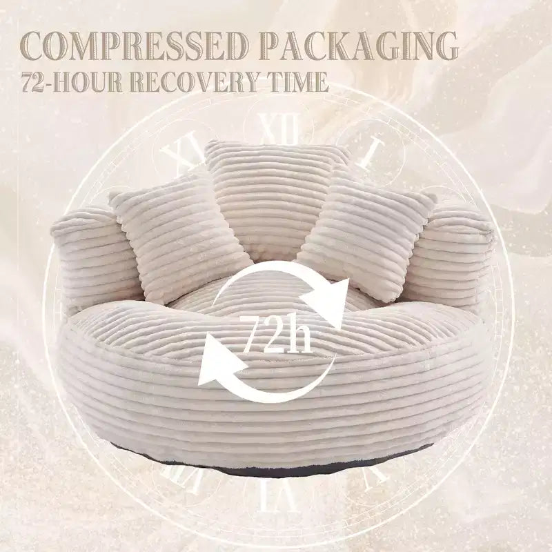 Bean Bag Sofa for Adults Kids, Oversized Corduroy Bean Bag Chair with 3 Pillows & Armrest for Living Room Bedroom