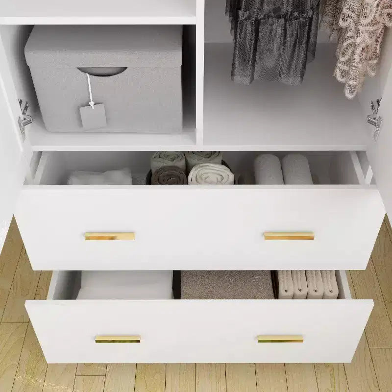 Hitow Armoire Double Drawer Mirrored Door Closet Zoned Storage