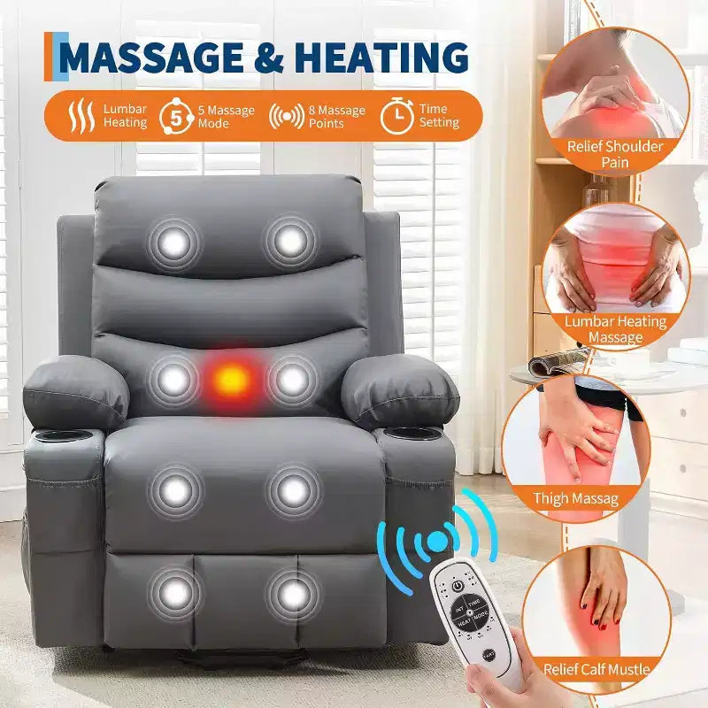 Lift Recliner Chair with Massage & Heat, Oversized Power Recliners, Home Theater Seat with 2 Cup Holders Side, Glider Reclining Single Sofa Chair