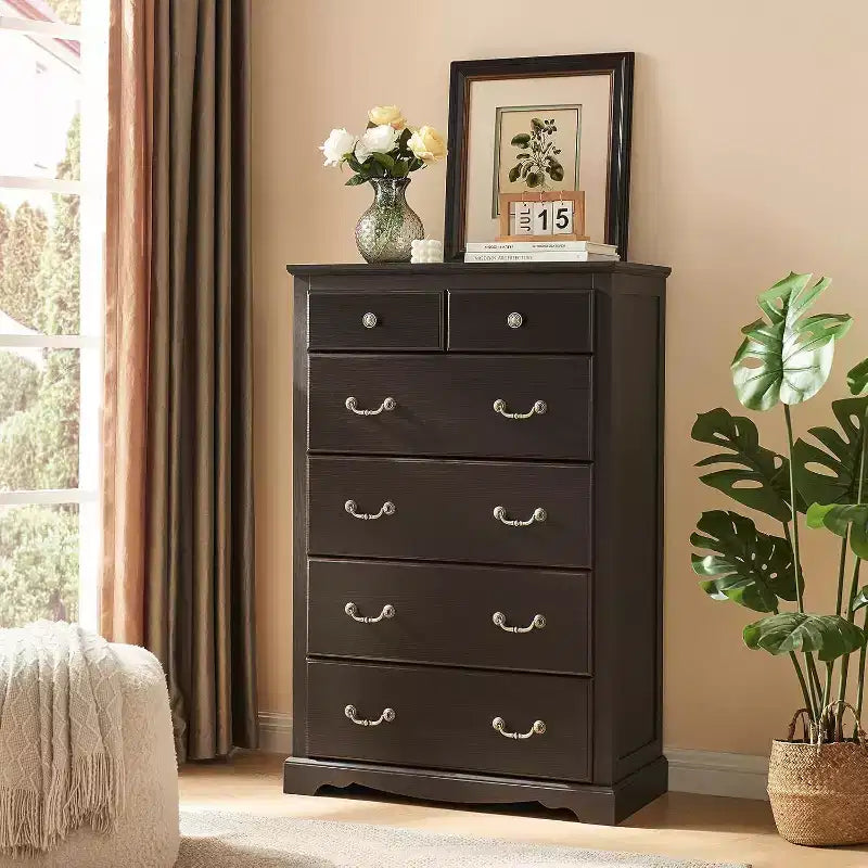 AMERLIFE Drawer Dresser, Farmhouse Chest of Drawers with Vintage Metal Handle