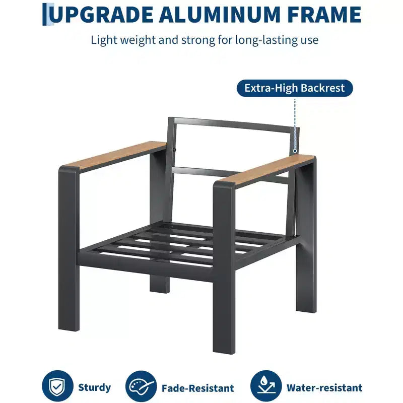 Aluminum Patio Furniture Set, Outdoor Sectional Sofa with 5 Thick Cushions, 4 Armrests & Coffee Table for Garden, Deck, Backyard