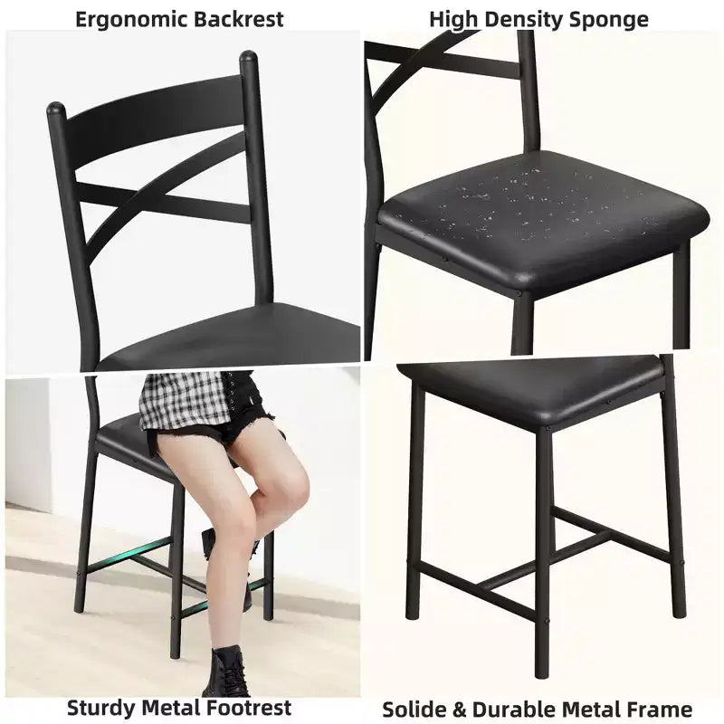 Bar Stools Set of 4, PU Upholstered Bar Chairs, Kitchen Island Chairs with X-Shaped Backrest and Metal Footrest, Black Counter Height Chairs