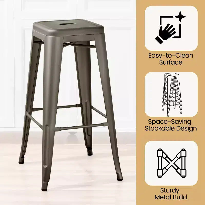 Yaheetech Set of 4 Metal Backless Counter Height Bar Stools Stackable Chairs