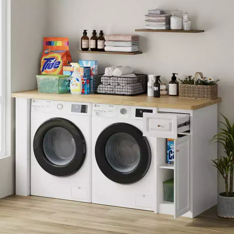 82.6 Laundry Countertop Storage with Adjustable Shelf & Drawer, Washer Dryer Countertop for Laundry Room