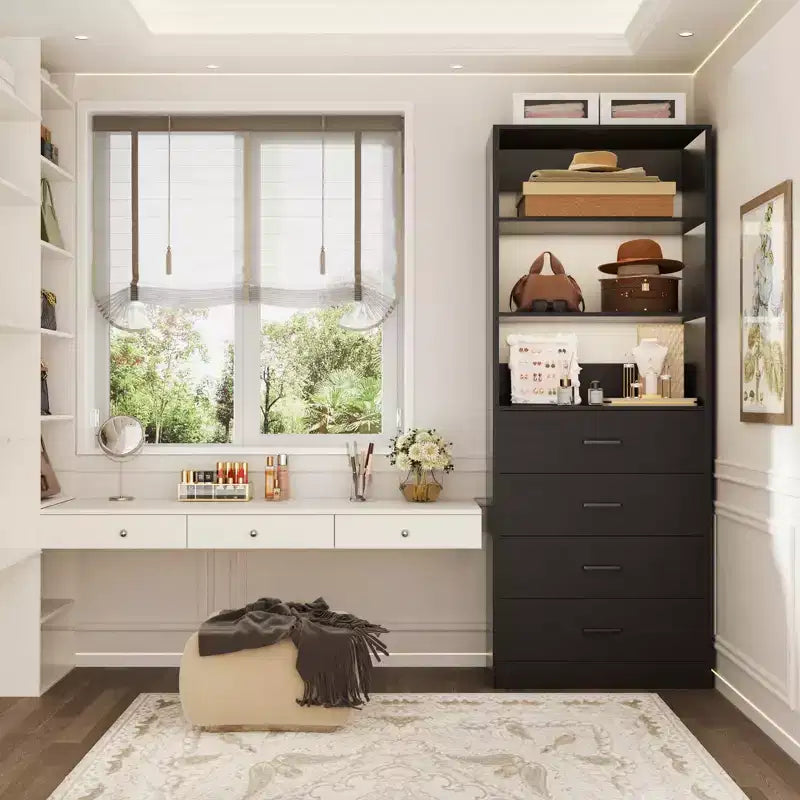 Closet Organizer System with Wood Drawers and Shelves