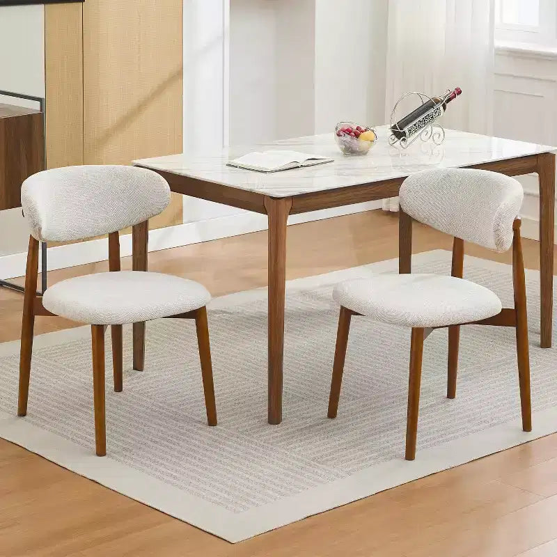Dining Chairs Set of 4, Mid Century Modern Upholstered Dining Room Chairs, Farmhouse Kitchen Chairs with Padded Fabric Seat & Wood Legs, Beige