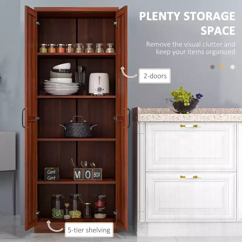 63 2-Door Kitchen Pantry, Freestanding Storage Cabinet with 5-tier Shelving and 2 Adjustable Shelves for Dining Room