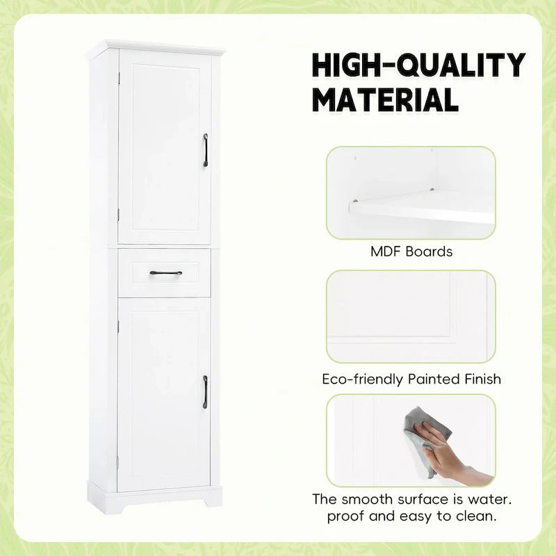 Freestanding Bathroom Cabinet with 2 Doors, Adjustable Shelves & Door Storage ,Tall Bathroom Organizer