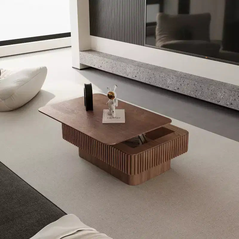 JVNOXK 38.6 Fluted Lift-Top Coffee Table with Storage, Solid Wood Veneer Adjustable Height Modern Accent Table for Living Room, Bedroom, Walnut