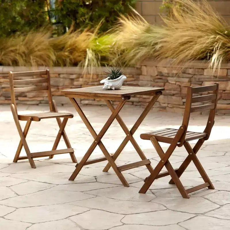 Teal Island Designs Coastal Wood 3-Piece Outdoor Bistro Folding Square Dining Table And Chairs 23 1/2 Wide Natural for Front Porch Patio