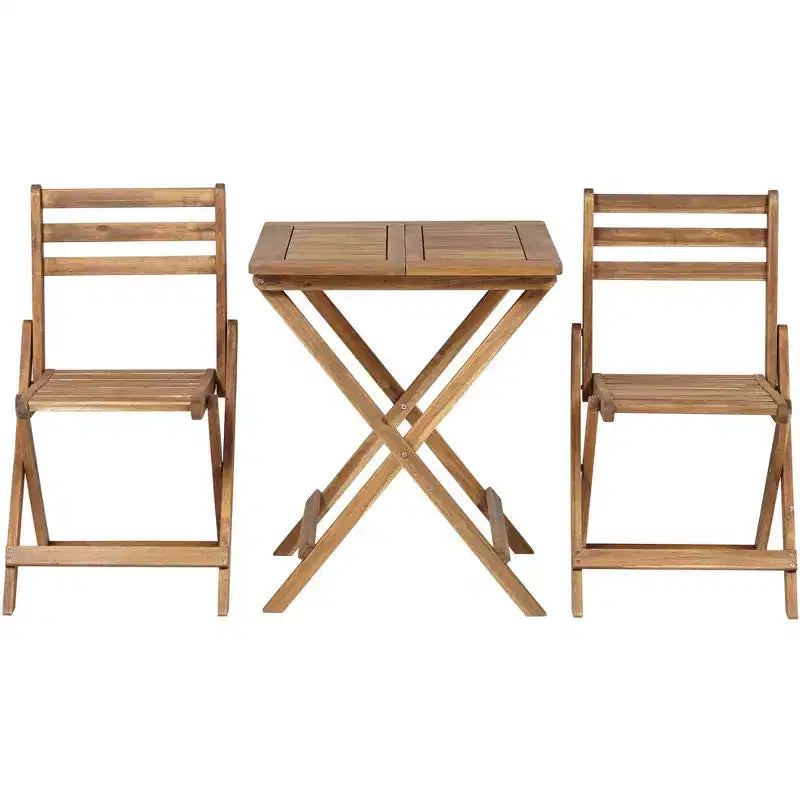 Teal Island Designs Coastal Wood 3-Piece Outdoor Bistro Folding Square Dining Table And Chairs 23 1/2 Wide Natural for Front Porch Patio