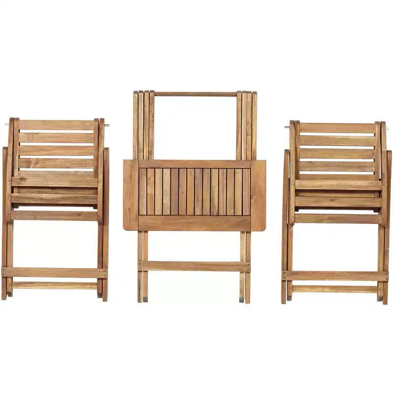 Teal Island Designs Coastal Wood 3-Piece Outdoor Bistro Folding Square Dining Table And Chairs 23 1/2 Wide Natural for Front Porch Patio