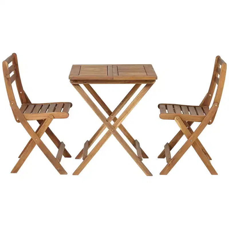 Teal Island Designs Coastal Wood 3-Piece Outdoor Bistro Folding Square Dining Table And Chairs 23 1/2 Wide Natural for Front Porch Patio