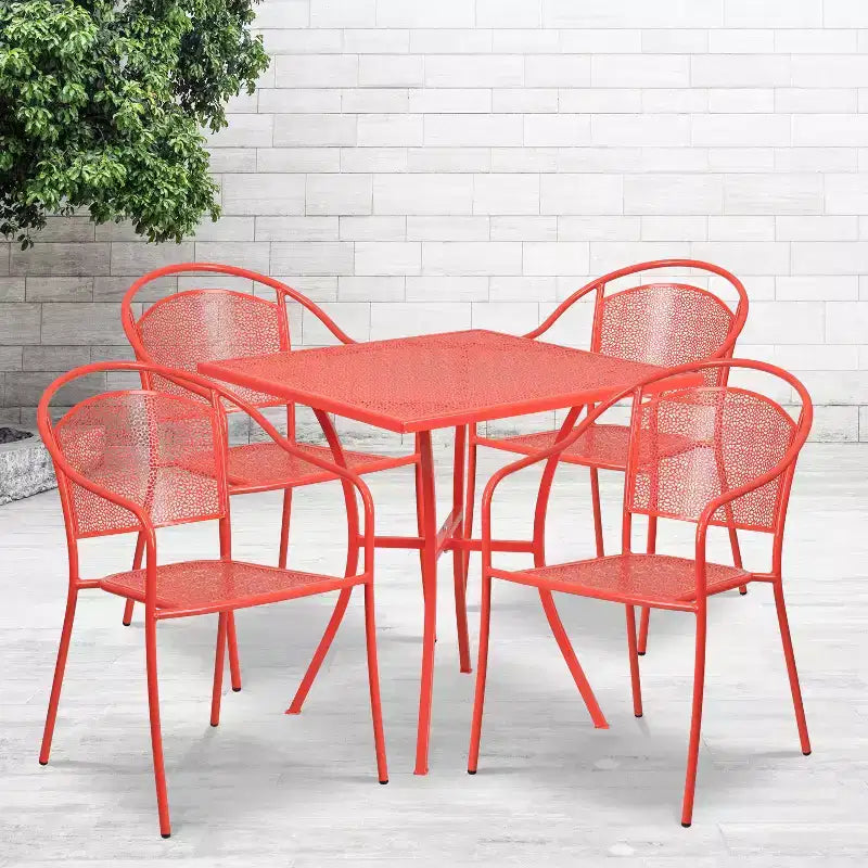 Flash Furniture Oia Commercial Grade 28 Square Indoor-Outdoor Steel Patio Table Set with 4 Round Back Chairs