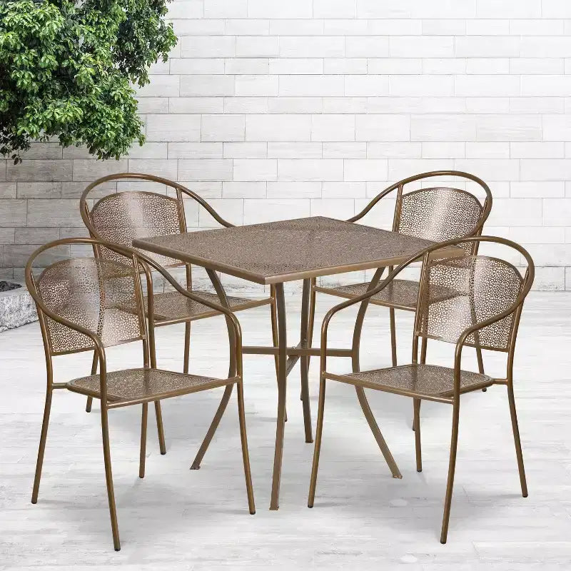 Flash Furniture Oia Commercial Grade 28 Square Indoor-Outdoor Steel Patio Table Set with 4 Round Back Chairs
