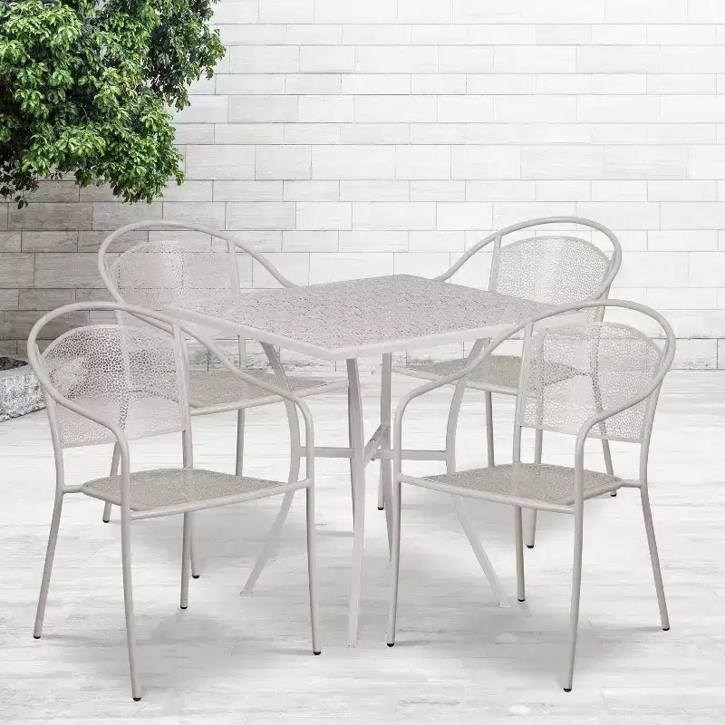 Flash Furniture Oia Commercial Grade 28 Square Indoor-Outdoor Steel Patio Table Set with 4 Round Back Chairs
