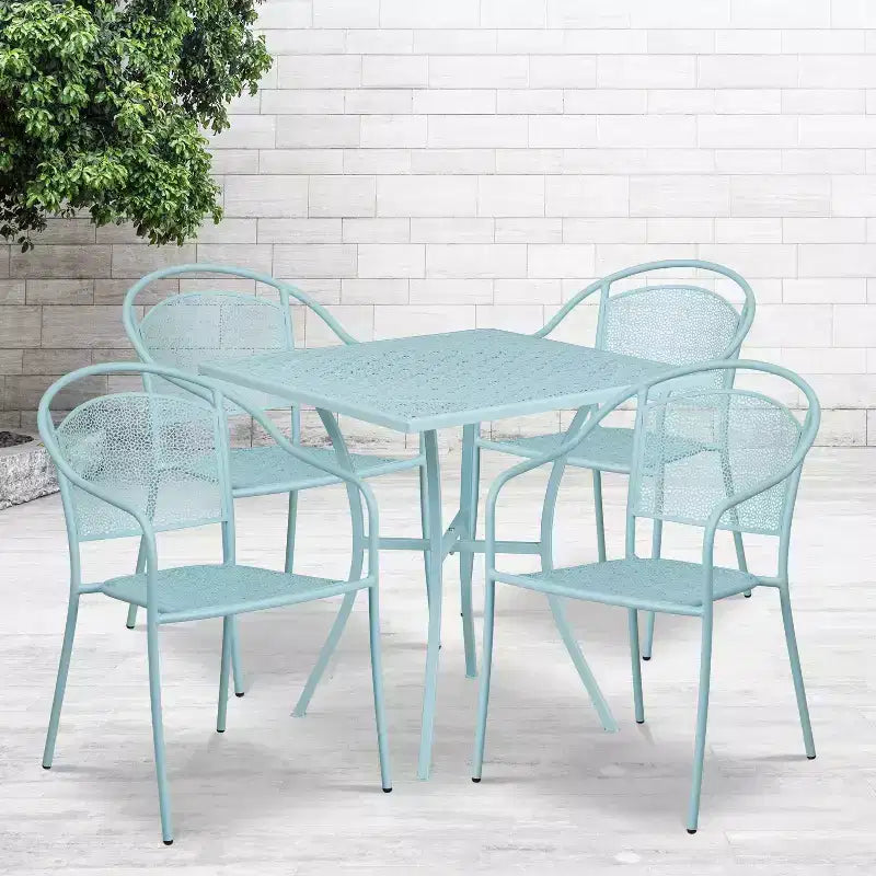 Flash Furniture Oia Commercial Grade 28 Square Indoor-Outdoor Steel Patio Table Set with 4 Round Back Chairs