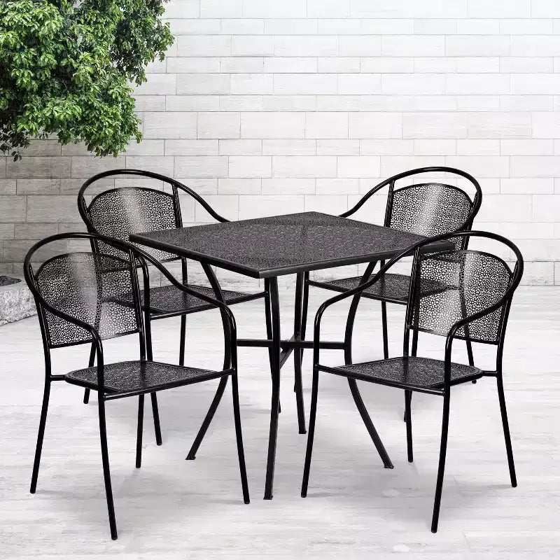 Flash Furniture Oia Commercial Grade 28 Square Indoor-Outdoor Steel Patio Table Set with 4 Round Back Chairs