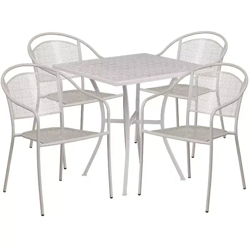 Flash Furniture Oia Commercial Grade 28 Square Indoor-Outdoor Steel Patio Table Set with 4 Round Back Chairs