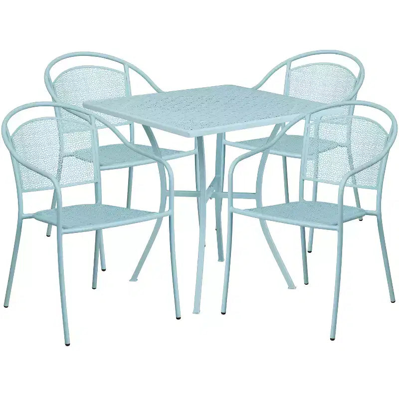 Flash Furniture Oia Commercial Grade 28 Square Indoor-Outdoor Steel Patio Table Set with 4 Round Back Chairs