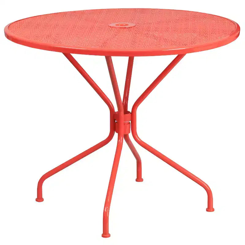 Flash Furniture Oia Commercial Grade 35.25 Round Indoor-Outdoor Steel Patio Table Set with 2 Square Back Chairs