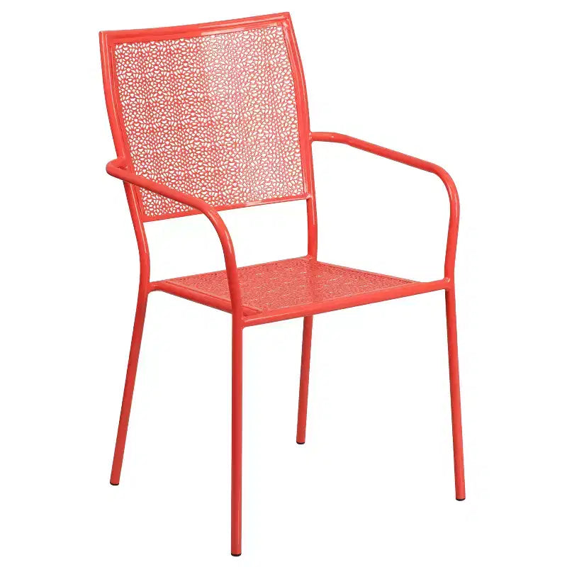 Flash Furniture Oia Commercial Grade 35.25 Round Indoor-Outdoor Steel Patio Table Set with 2 Square Back Chairs