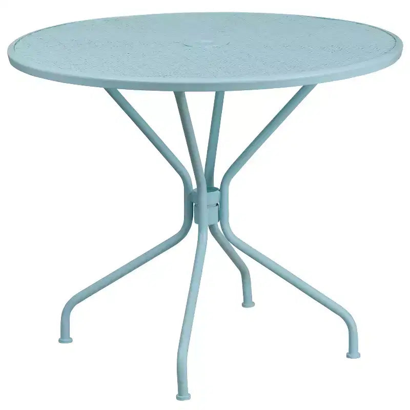 Flash Furniture Oia Commercial Grade 35.25 Round Indoor-Outdoor Steel Patio Table Set with 2 Square Back Chairs