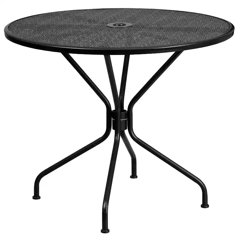 Flash Furniture Oia Commercial Grade 35.25 Round Indoor-Outdoor Steel Patio Table Set with 2 Square Back Chairs