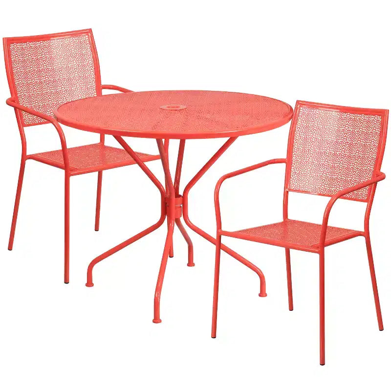Flash Furniture Oia Commercial Grade 35.25 Round Indoor-Outdoor Steel Patio Table Set with 2 Square Back Chairs
