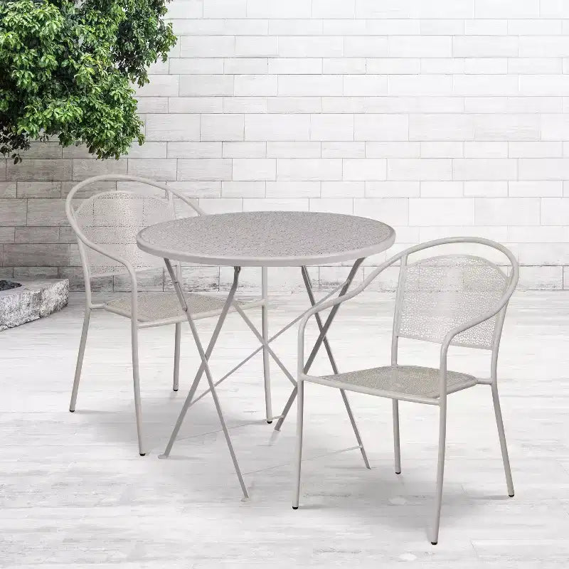 Flash Furniture Oia Commercial Grade 30 Round Indoor-Outdoor Steel Folding Patio Table Set with 2 Round Back Chairs