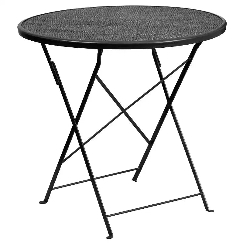 Flash Furniture Oia Commercial Grade 30 Round Indoor-Outdoor Steel Folding Patio Table Set with 2 Round Back Chairs